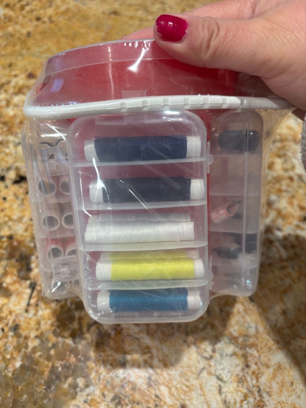 Pink Portable Thread Spool Organizer with Assorted Thread, sewing accessories - Picture 5 of 5